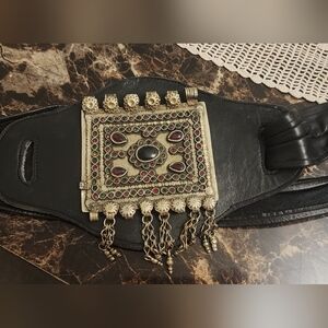 Black and Gold Women's Belt with Ornate Design